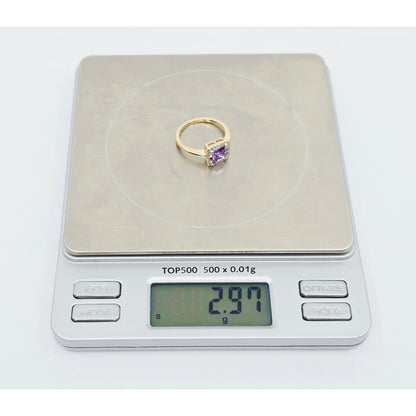 14K Yellow Gold Diamond & Purple Crystal Ring