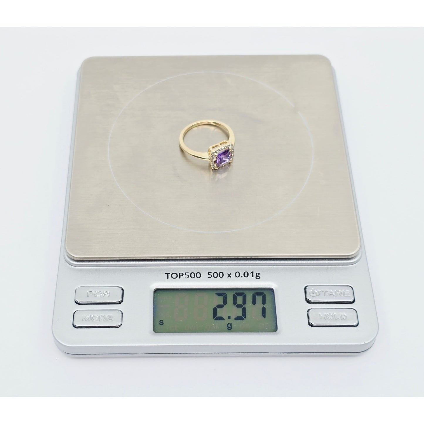 14K Yellow Gold Diamond & Purple Crystal Ring