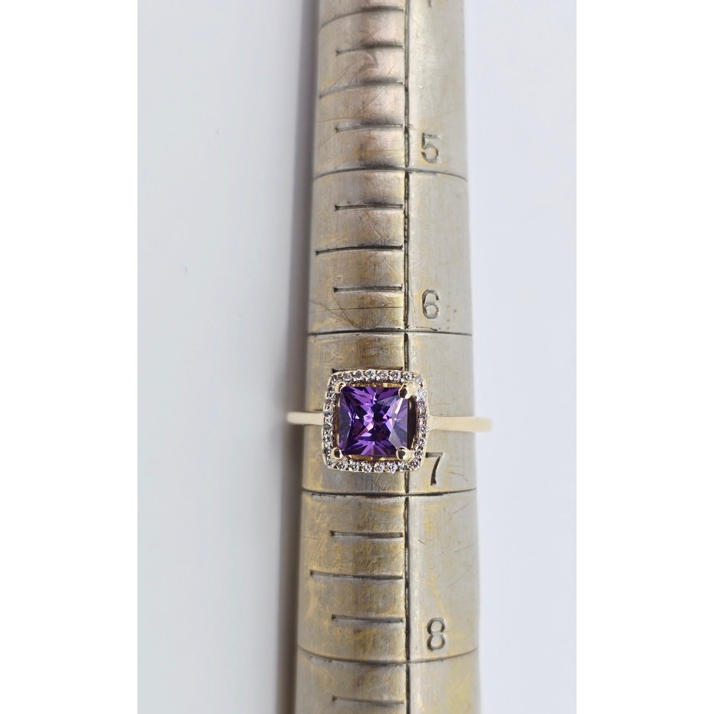 14K Yellow Gold Diamond & Purple Crystal Ring