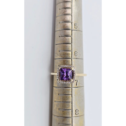 14K Yellow Gold Diamond & Purple Crystal Ring