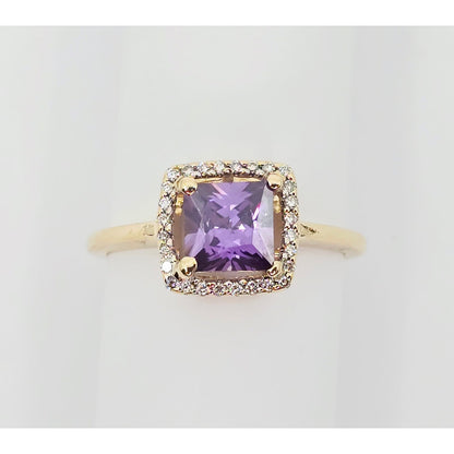 14K Yellow Gold Diamond & Purple Crystal Ring