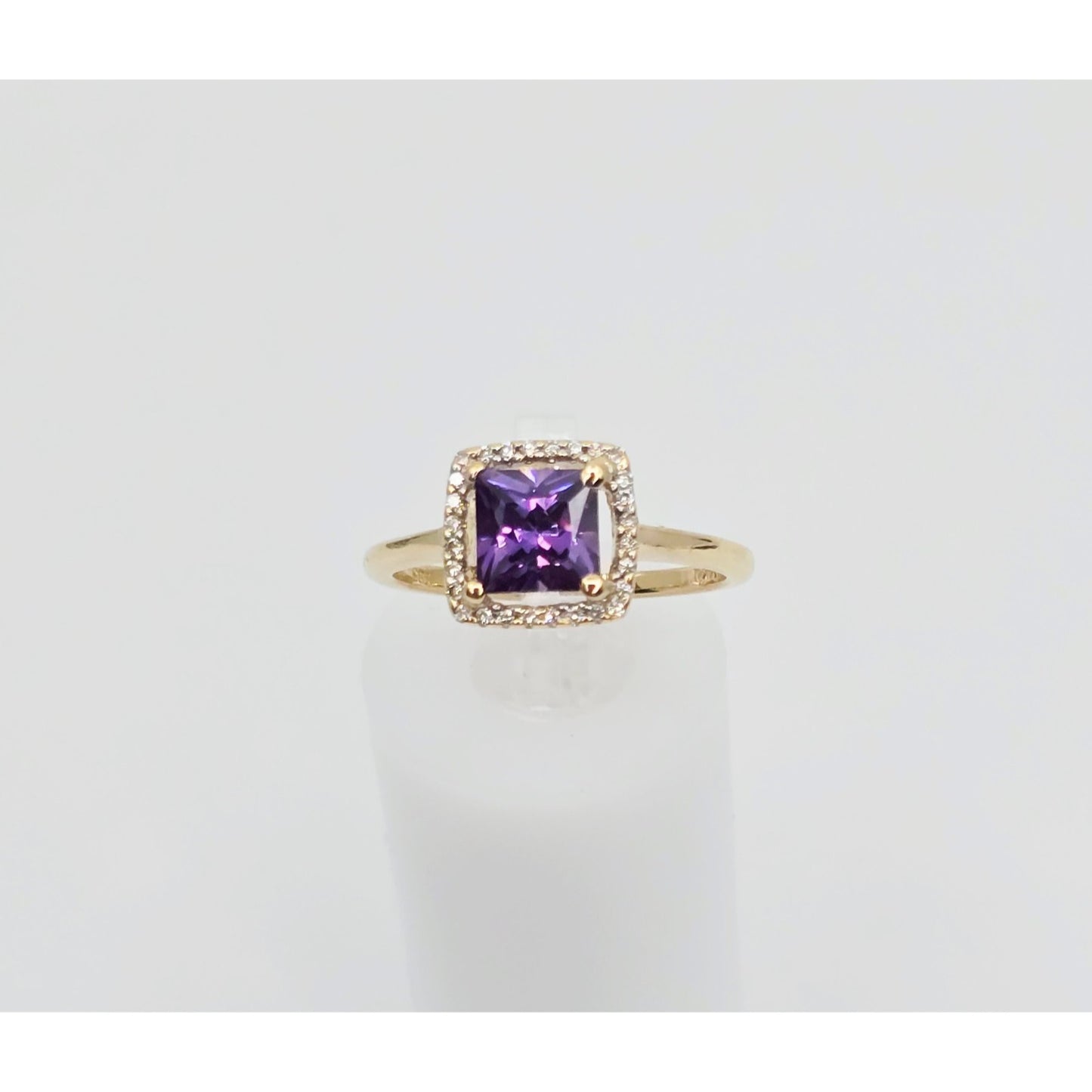 14K Yellow Gold Diamond & Purple Crystal Ring