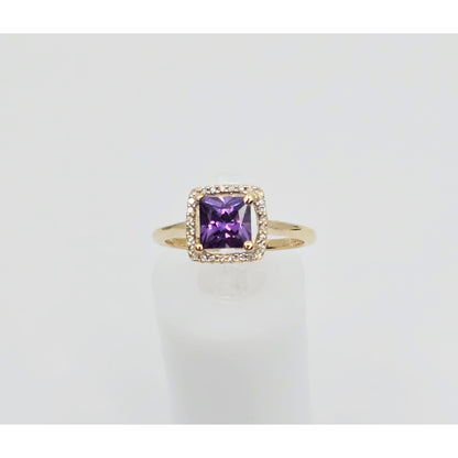 14K Yellow Gold Diamond & Purple Crystal Ring