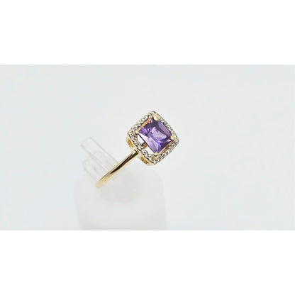 14K Yellow Gold Diamond & Purple Crystal Ring