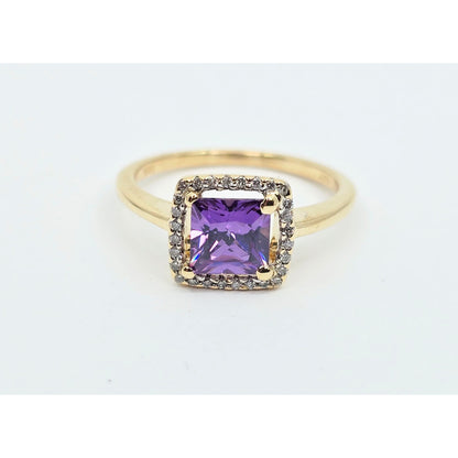 14K Yellow Gold Diamond & Purple Crystal Ring
