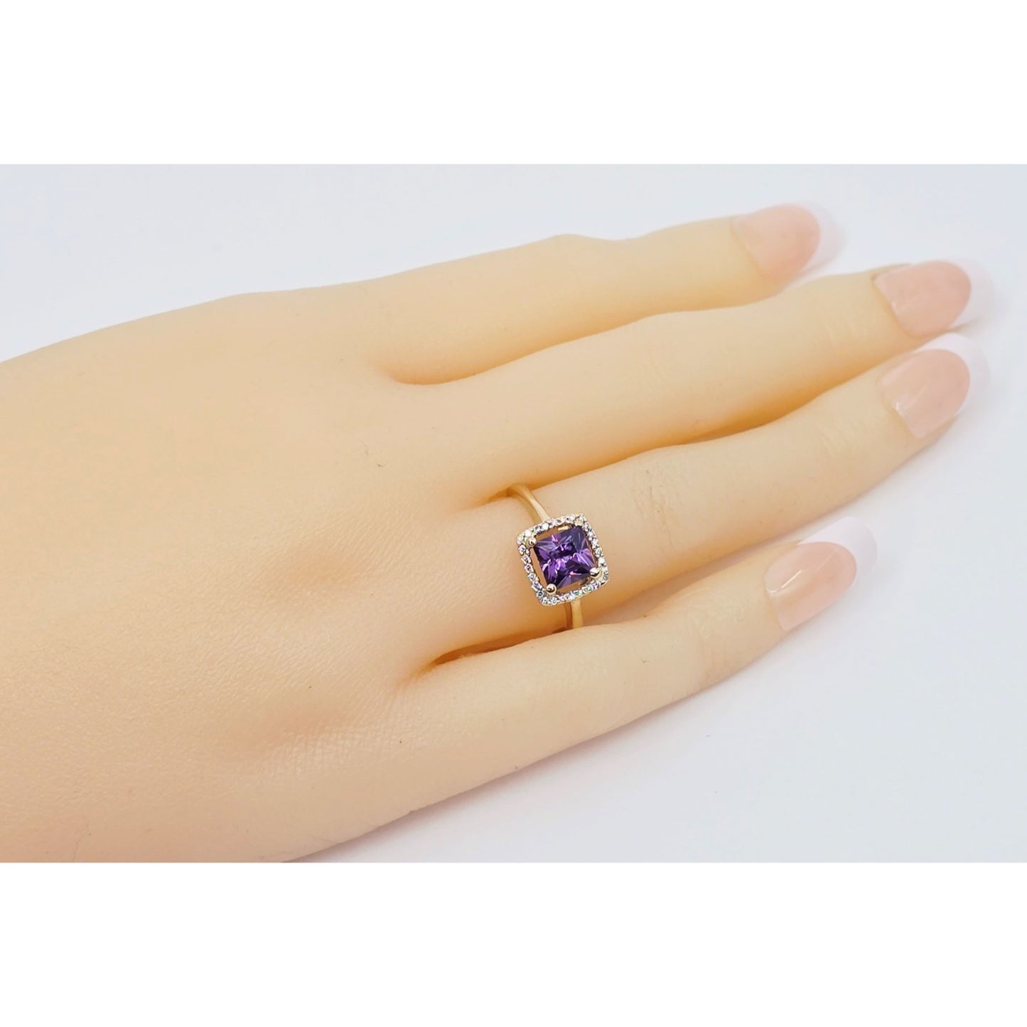 14K Yellow Gold Diamond & Purple Crystal Ring