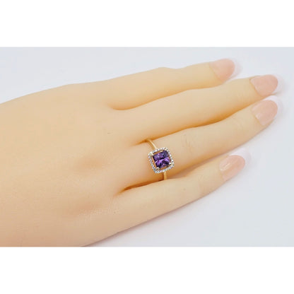14K Yellow Gold Diamond & Purple Crystal Ring