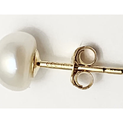 10K Yellow Gold Round Pearl Stud Earrings