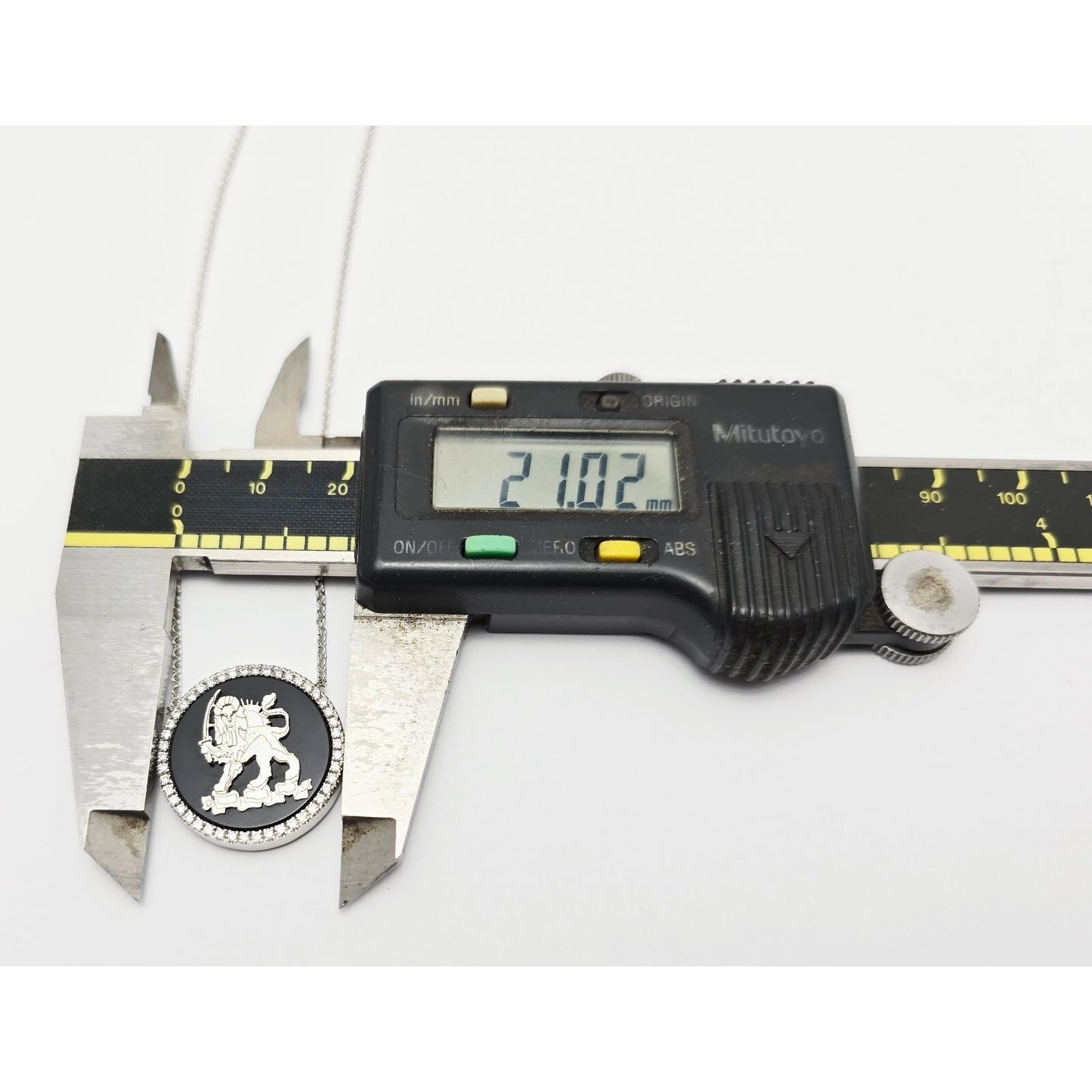 18K White Gold Iran Lion & Sun Onyx & Diamond Pendant Resizable Link Necklace