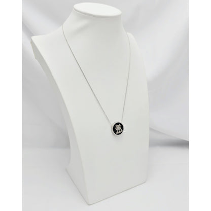 18K White Gold Iran Lion & Sun Onyx & Diamond Pendant Resizable Link Necklace