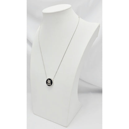 18K White Gold Iran Lion & Sun Onyx & Diamond Pendant Resizable Link Necklace