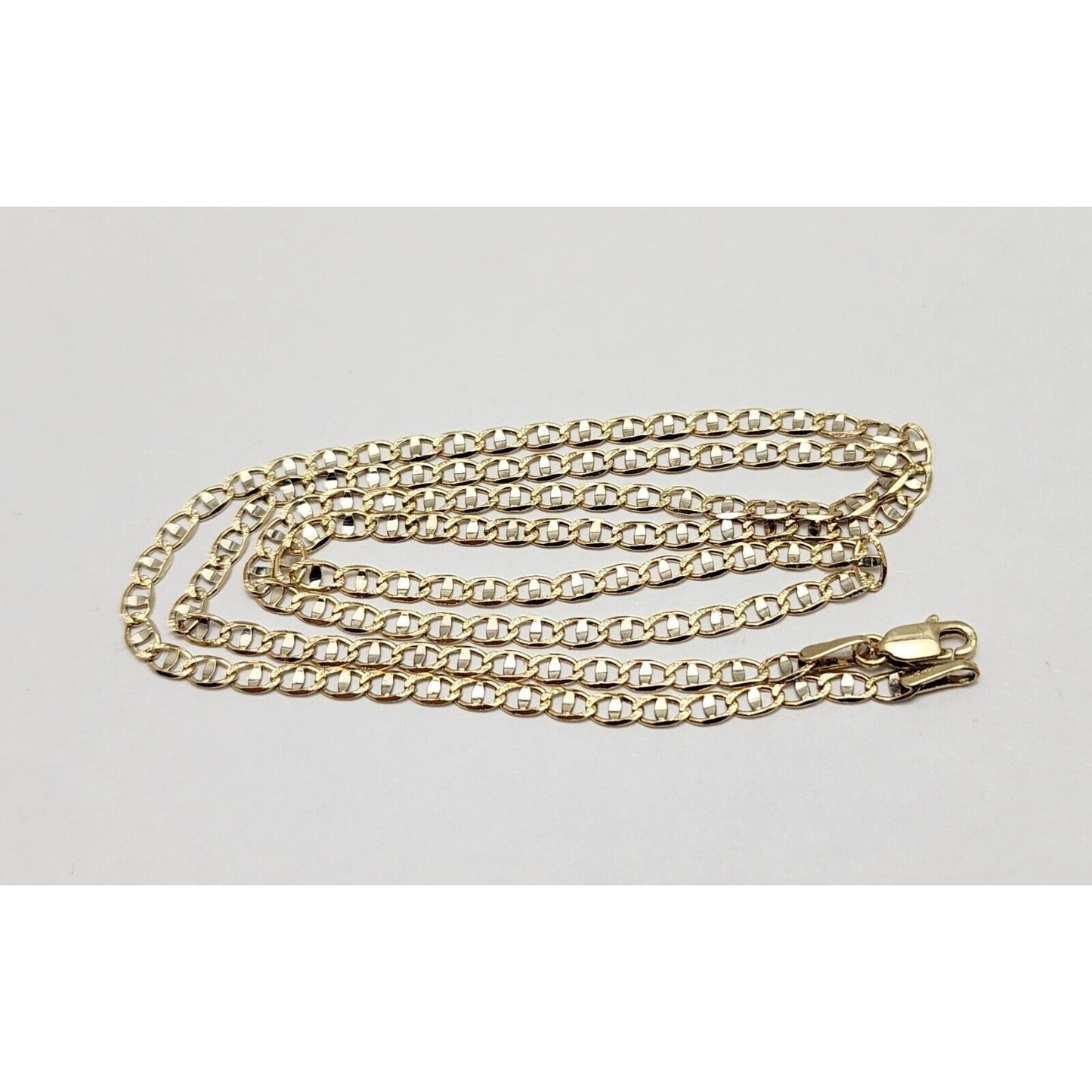 14K Two Tone Gold Diamond Cut Mariner Anchor Link Chain Necklace