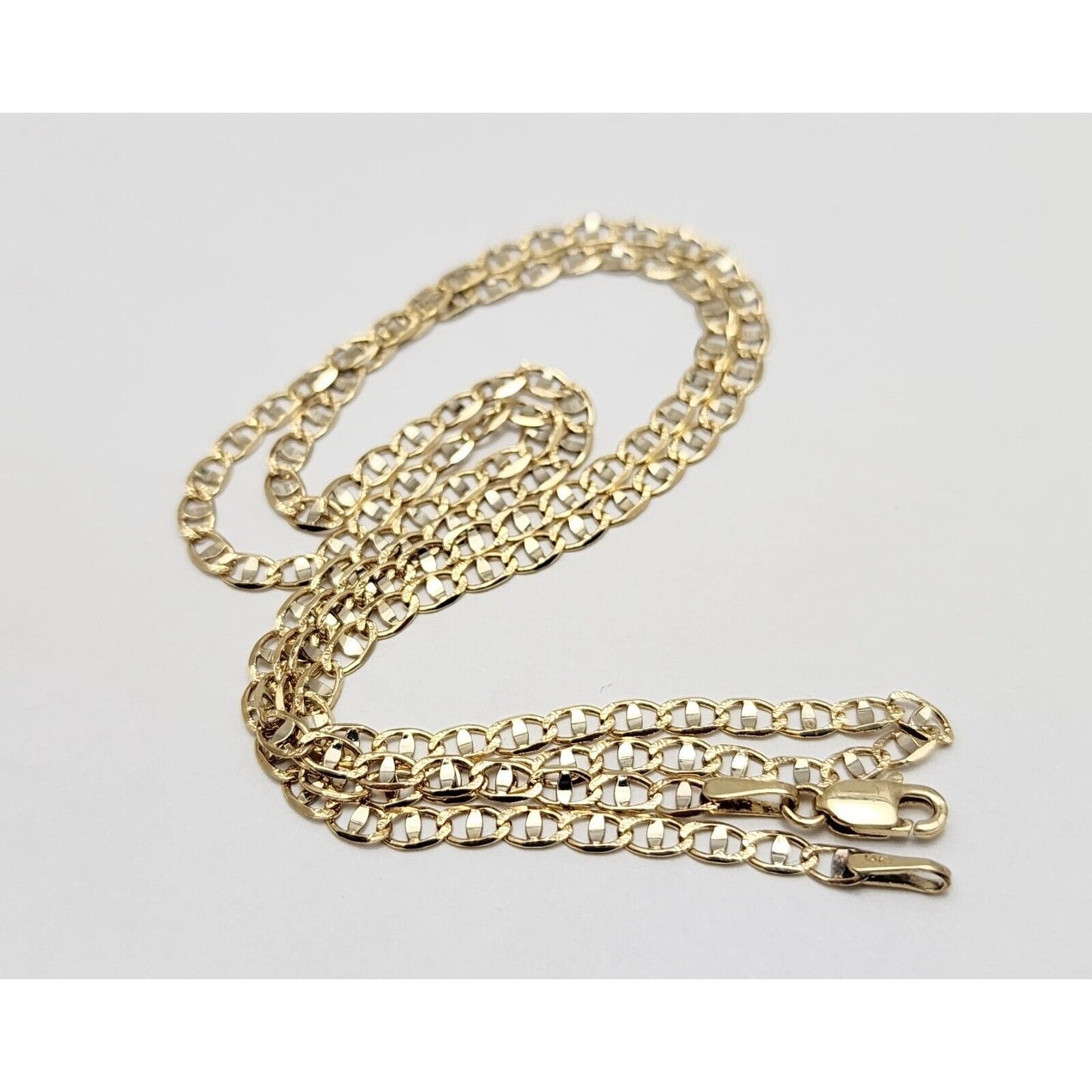 14K Two Tone Gold Diamond Cut Mariner Anchor Link Chain Necklace