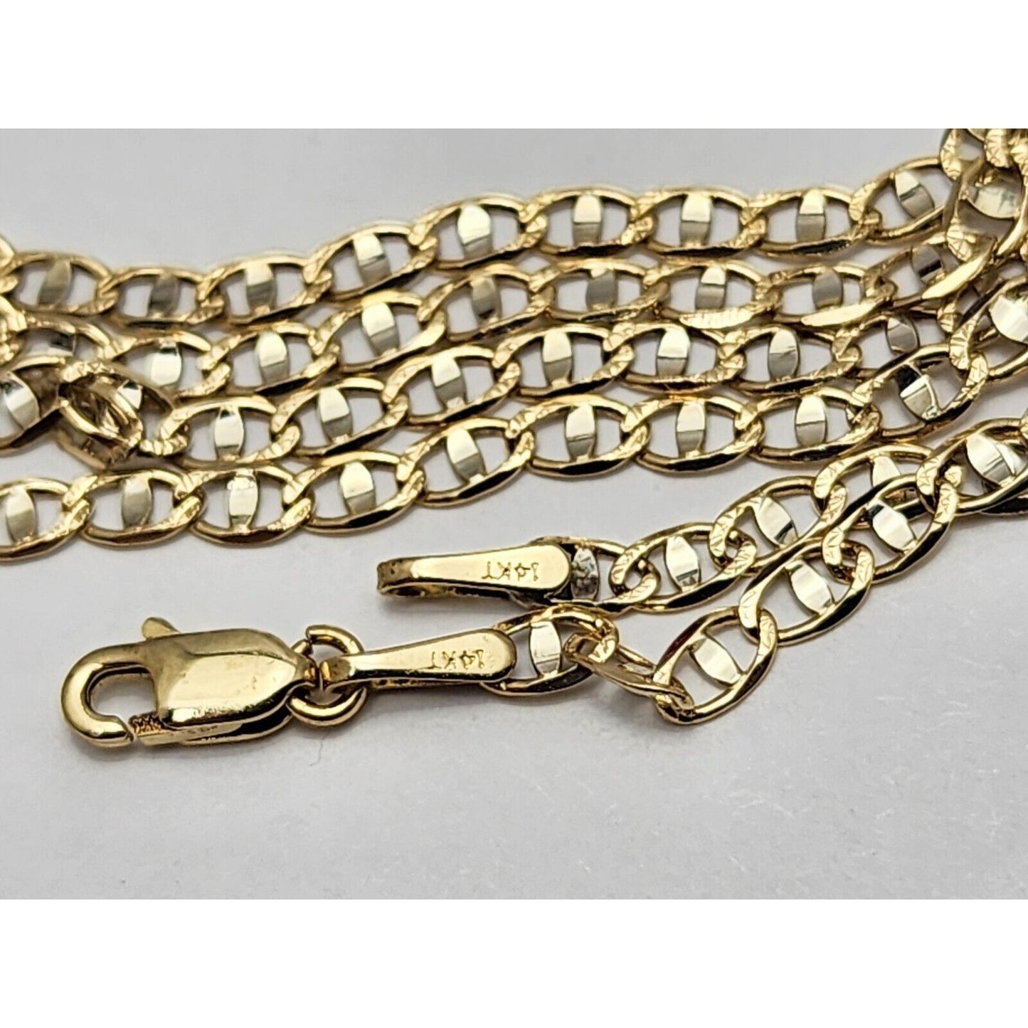 14K Two Tone Gold Diamond Cut Mariner Anchor Link Chain Necklace