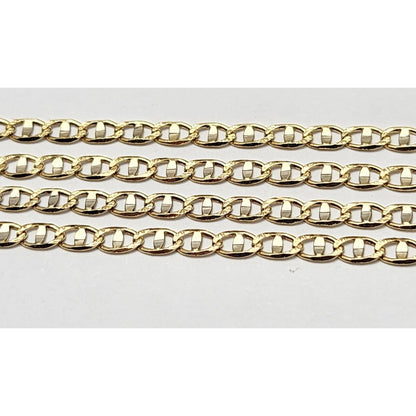 14K Two Tone Gold Diamond Cut Mariner Anchor Link Chain Necklace