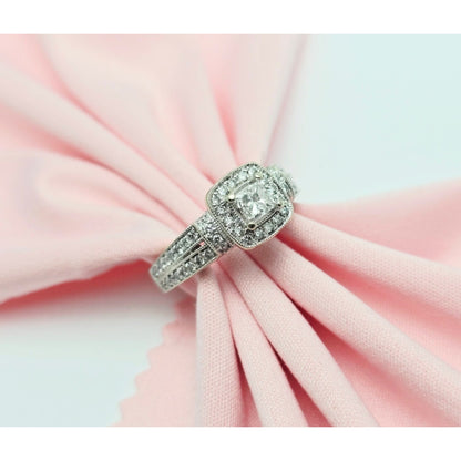 14K White Gold Ladies Diamond Halo Engagement Ring