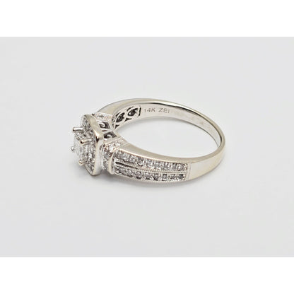 14K White Gold Ladies Diamond Halo Engagement Ring