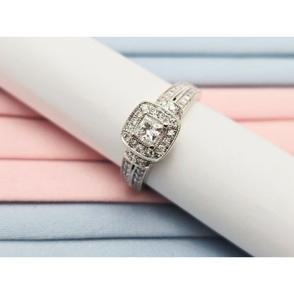 14K White Gold Ladies Diamond Halo Engagement Ring