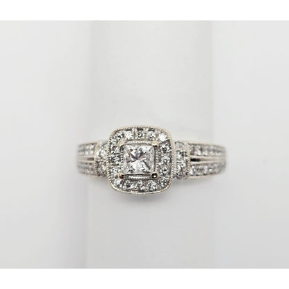 14K White Gold Ladies Diamond Halo Engagement Ring
