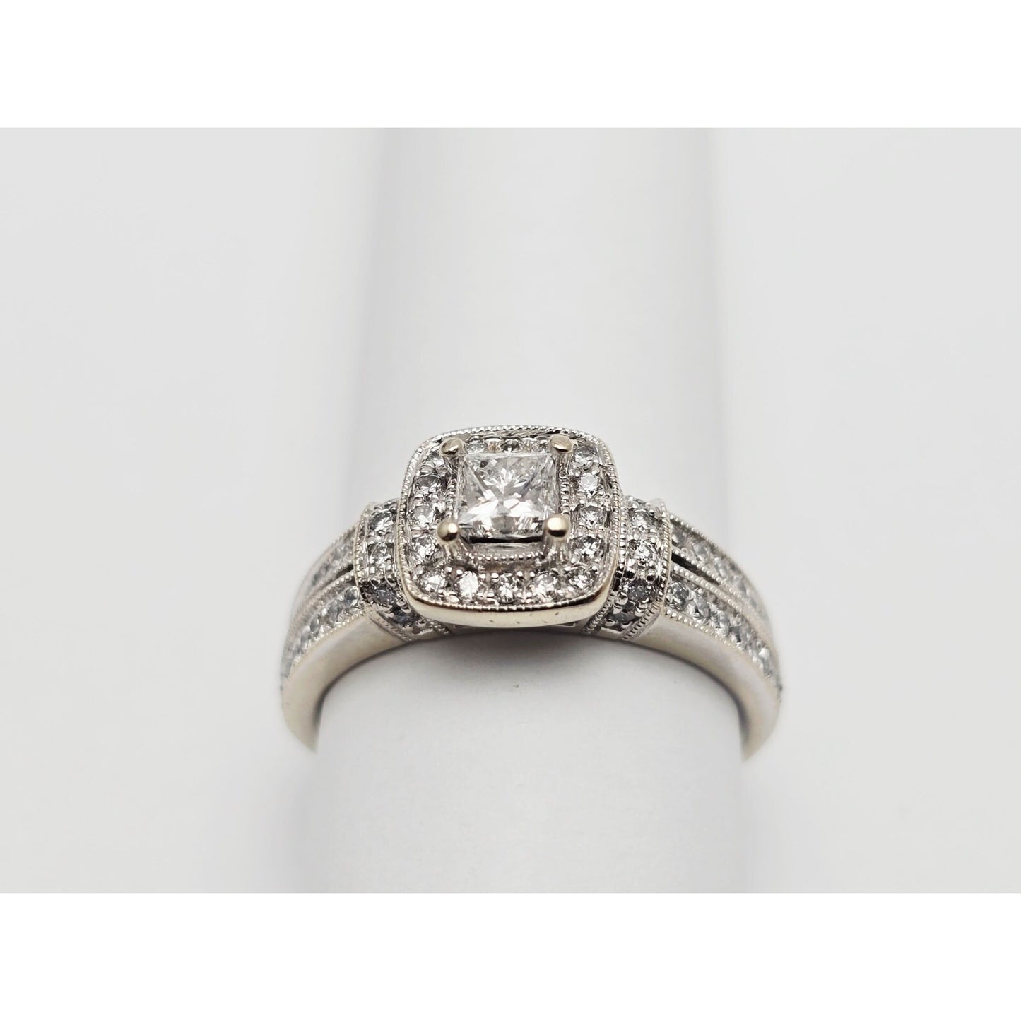 14K White Gold Ladies Diamond Halo Engagement Ring