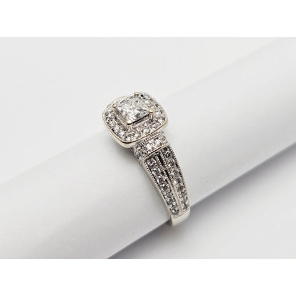 14K White Gold Ladies Diamond Halo Engagement Ring