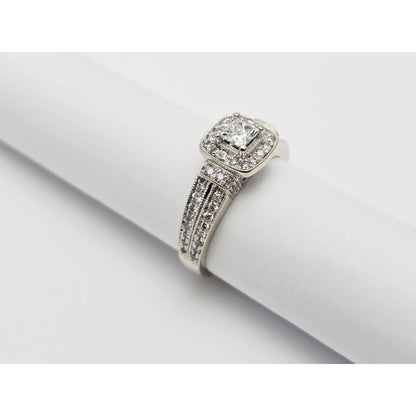14K White Gold Ladies Diamond Halo Engagement Ring