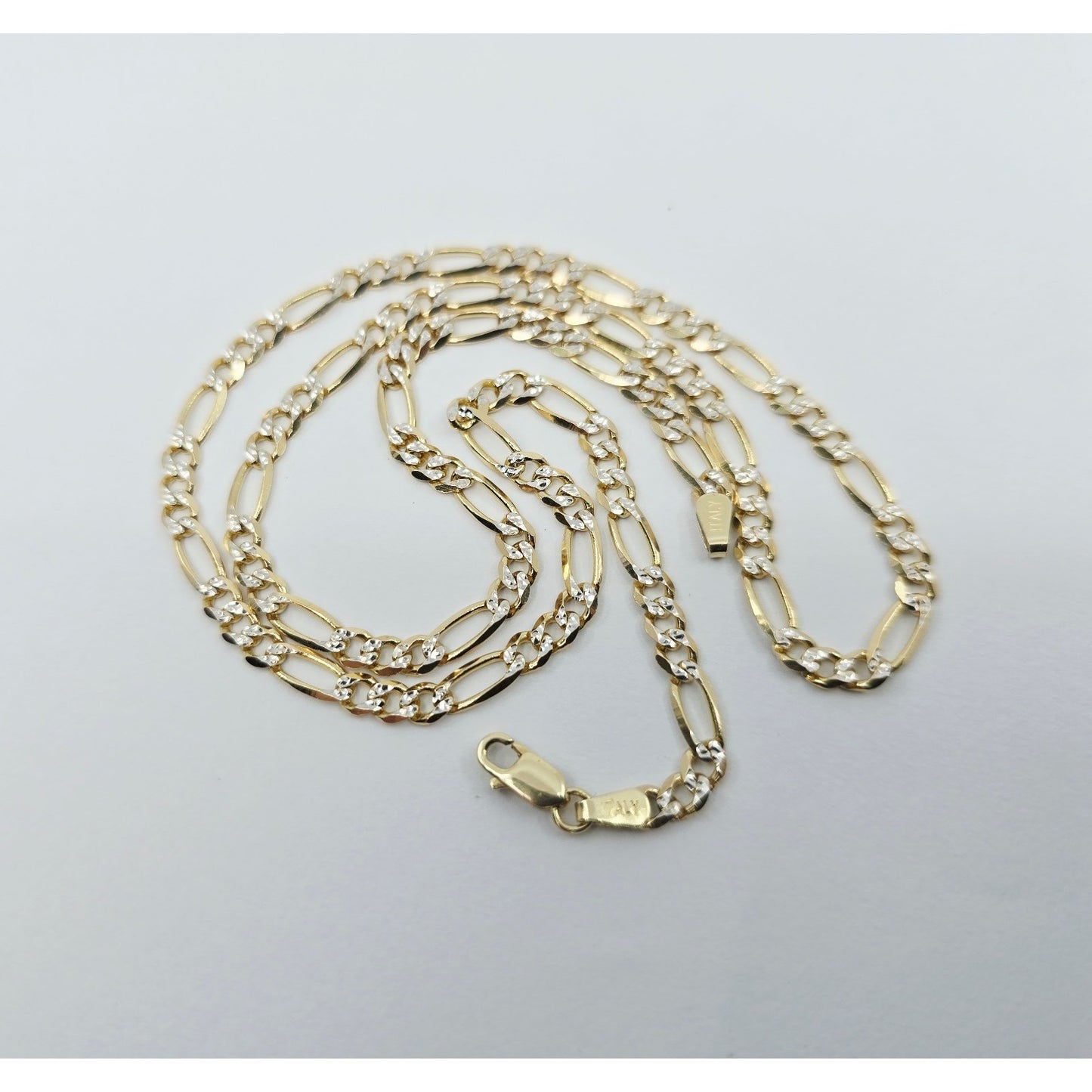 14K Two Tone Gold Diamond Cut Figaro Link Chain Necklace