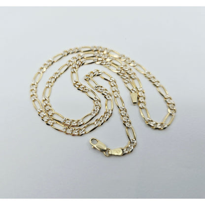 14K Two Tone Gold Diamond Cut Figaro Link Chain Necklace
