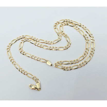 14K Two Tone Gold Diamond Cut Figaro Link Chain Necklace