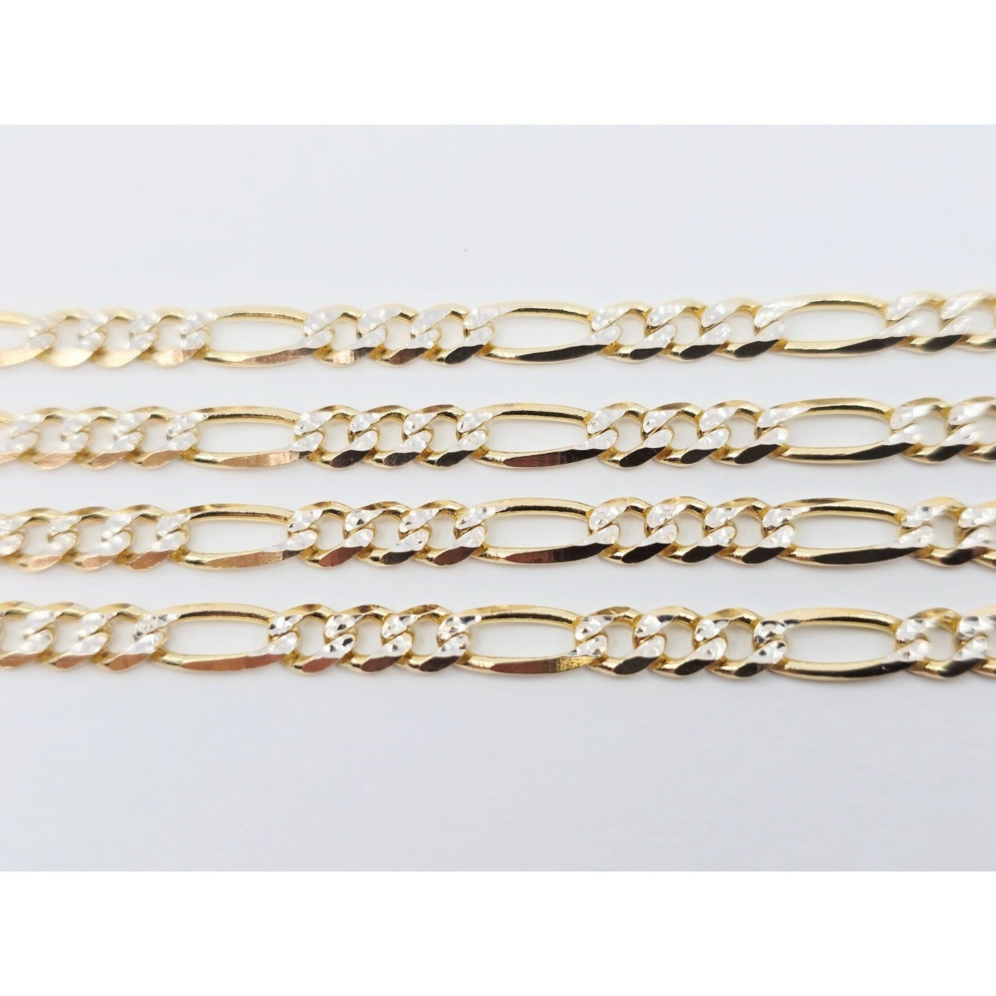 14K Two Tone Gold Diamond Cut Figaro Link Chain Necklace