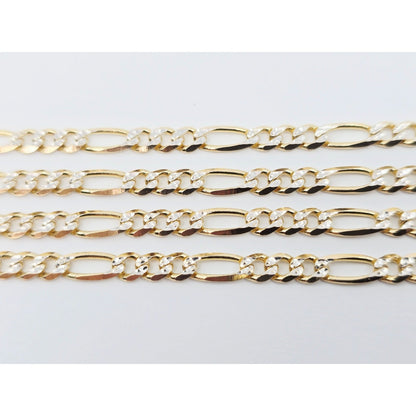 14K Two Tone Gold Diamond Cut Figaro Link Chain Necklace