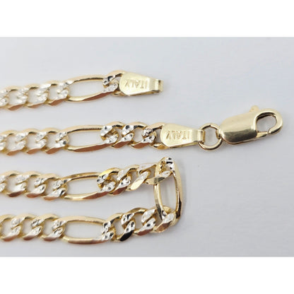 14K Two Tone Gold Diamond Cut Figaro Link Chain Necklace