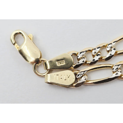 14K Two Tone Gold Diamond Cut Figaro Link Chain Necklace