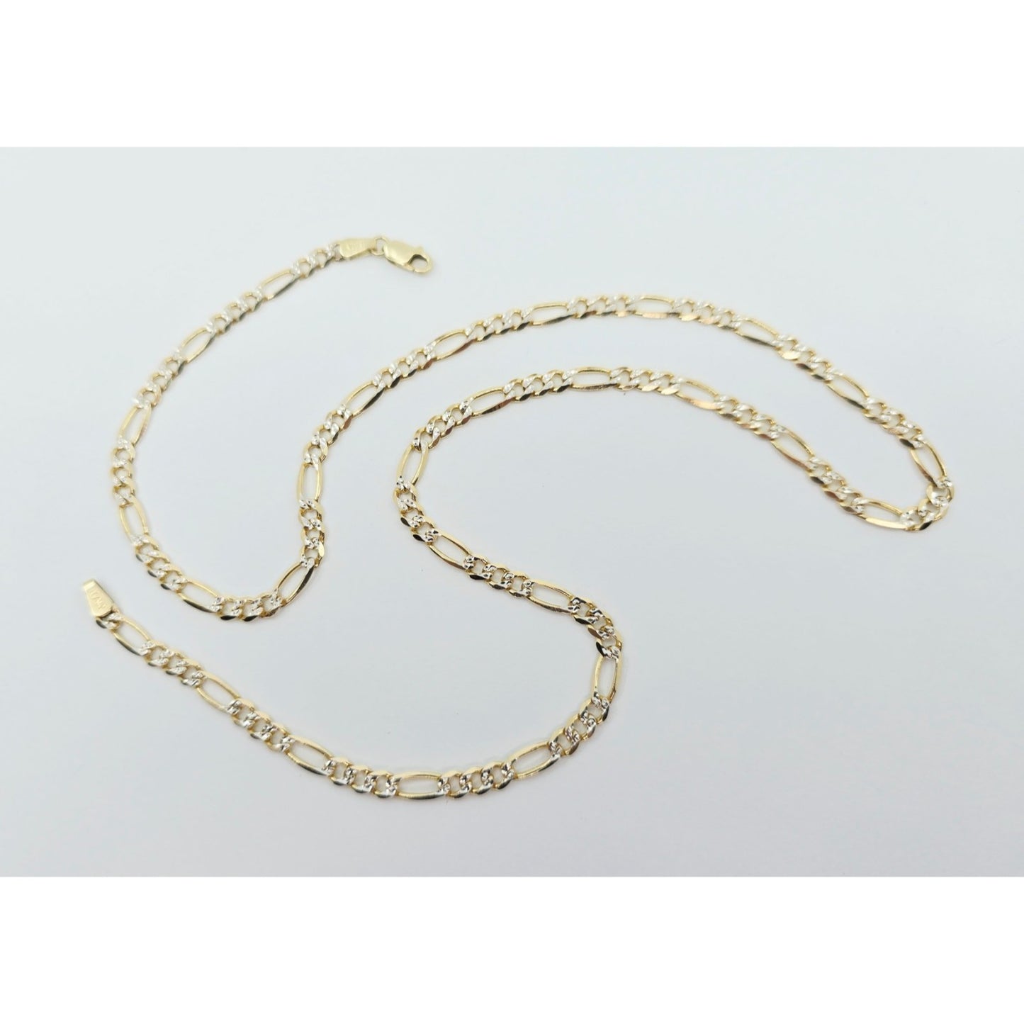 14K Two Tone Gold Diamond Cut Figaro Link Chain Necklace