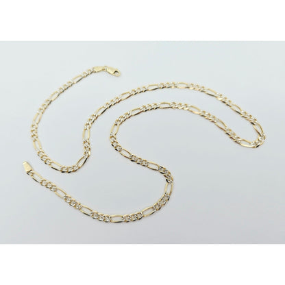 14K Two Tone Gold Diamond Cut Figaro Link Chain Necklace