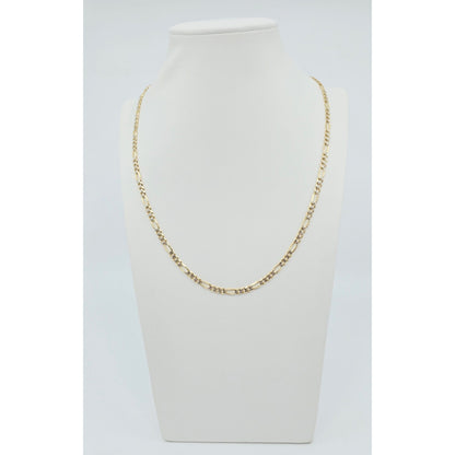 14K Two Tone Gold Diamond Cut Figaro Link Chain Necklace