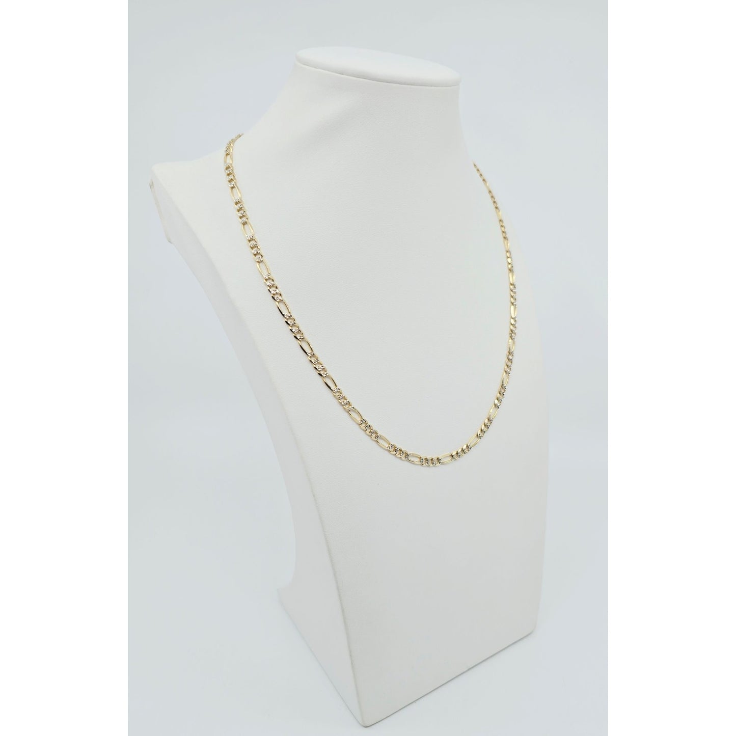 14K Two Tone Gold Diamond Cut Figaro Link Chain Necklace