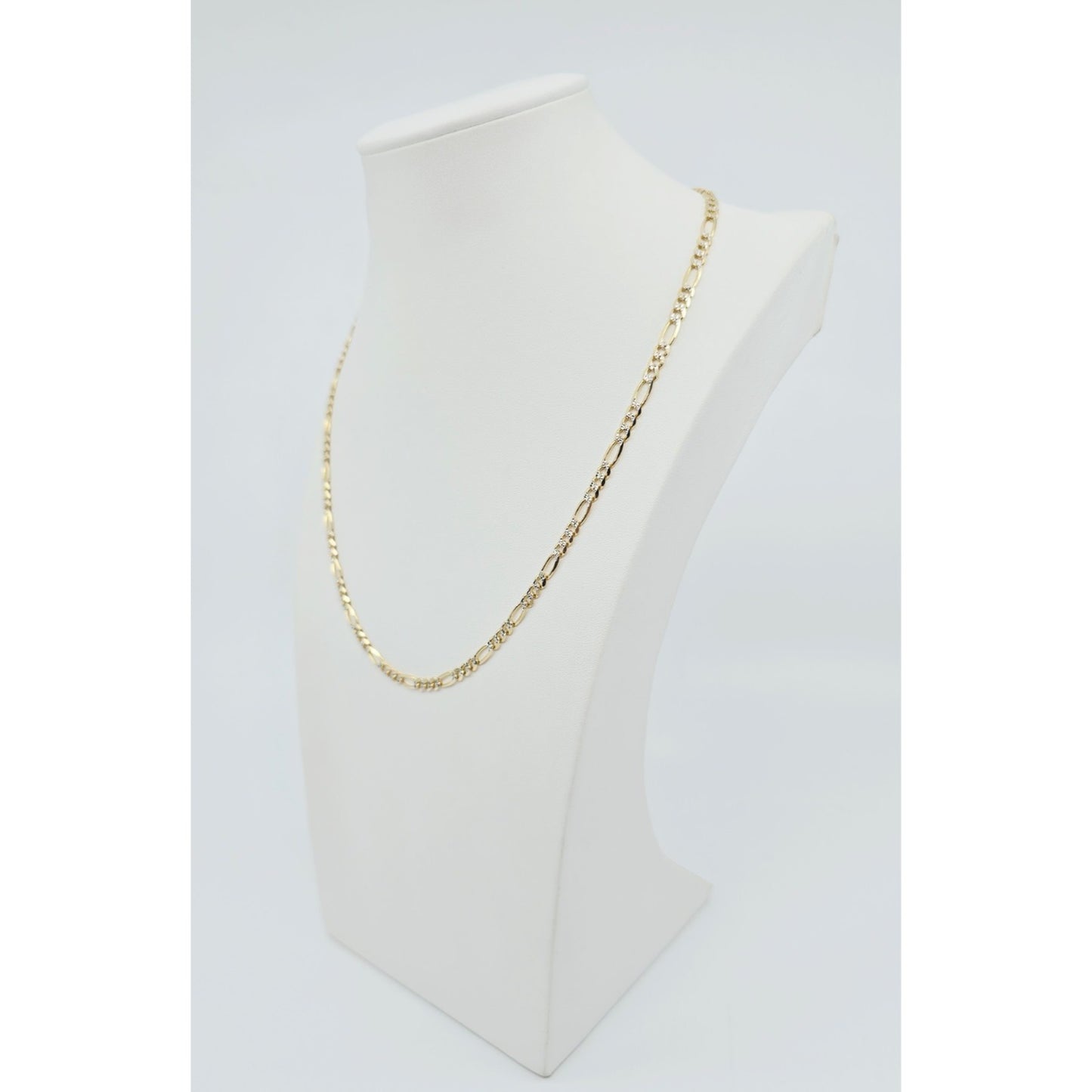 14K Two Tone Gold Diamond Cut Figaro Link Chain Necklace