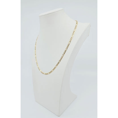 14K Two Tone Gold Diamond Cut Figaro Link Chain Necklace