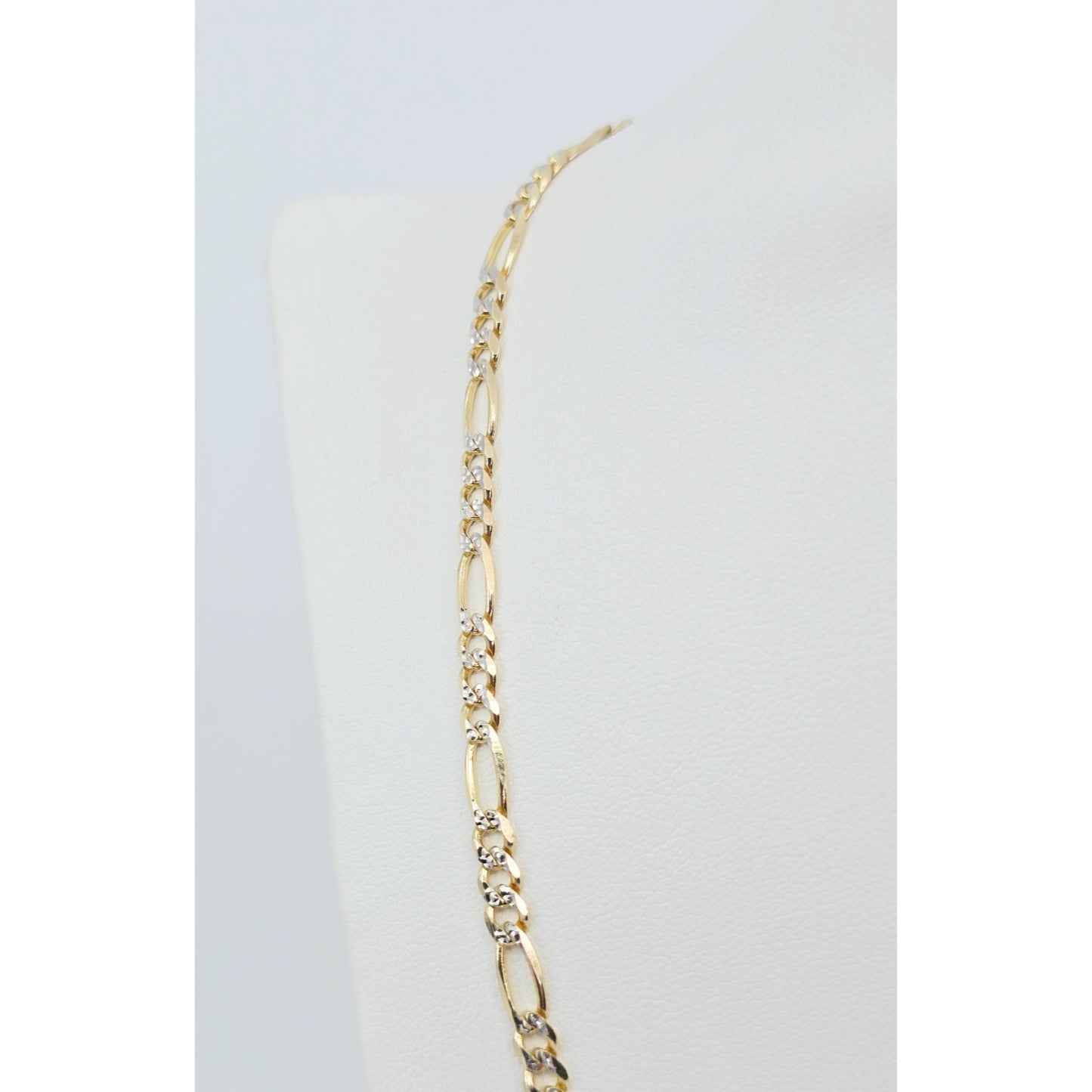 14K Two Tone Gold Diamond Cut Figaro Link Chain Necklace