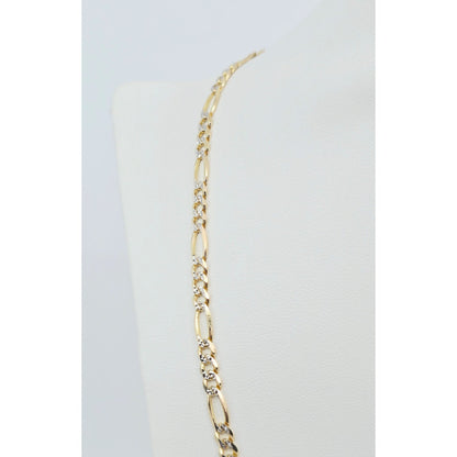 14K Two Tone Gold Diamond Cut Figaro Link Chain Necklace