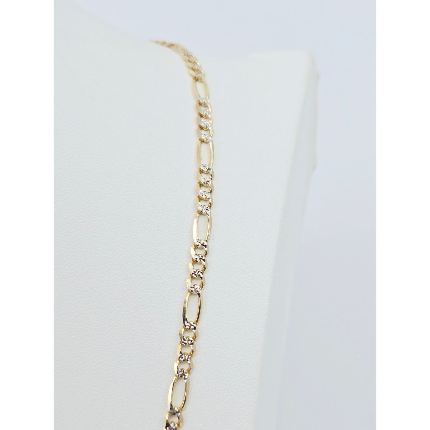 14K Two Tone Gold Diamond Cut Figaro Link Chain Necklace
