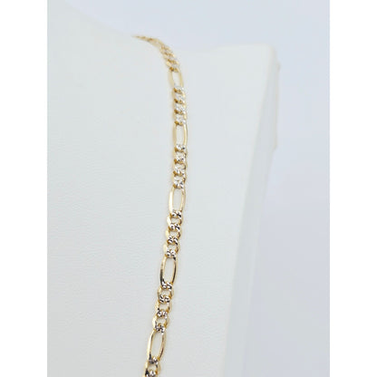 14K Two Tone Gold Diamond Cut Figaro Link Chain Necklace