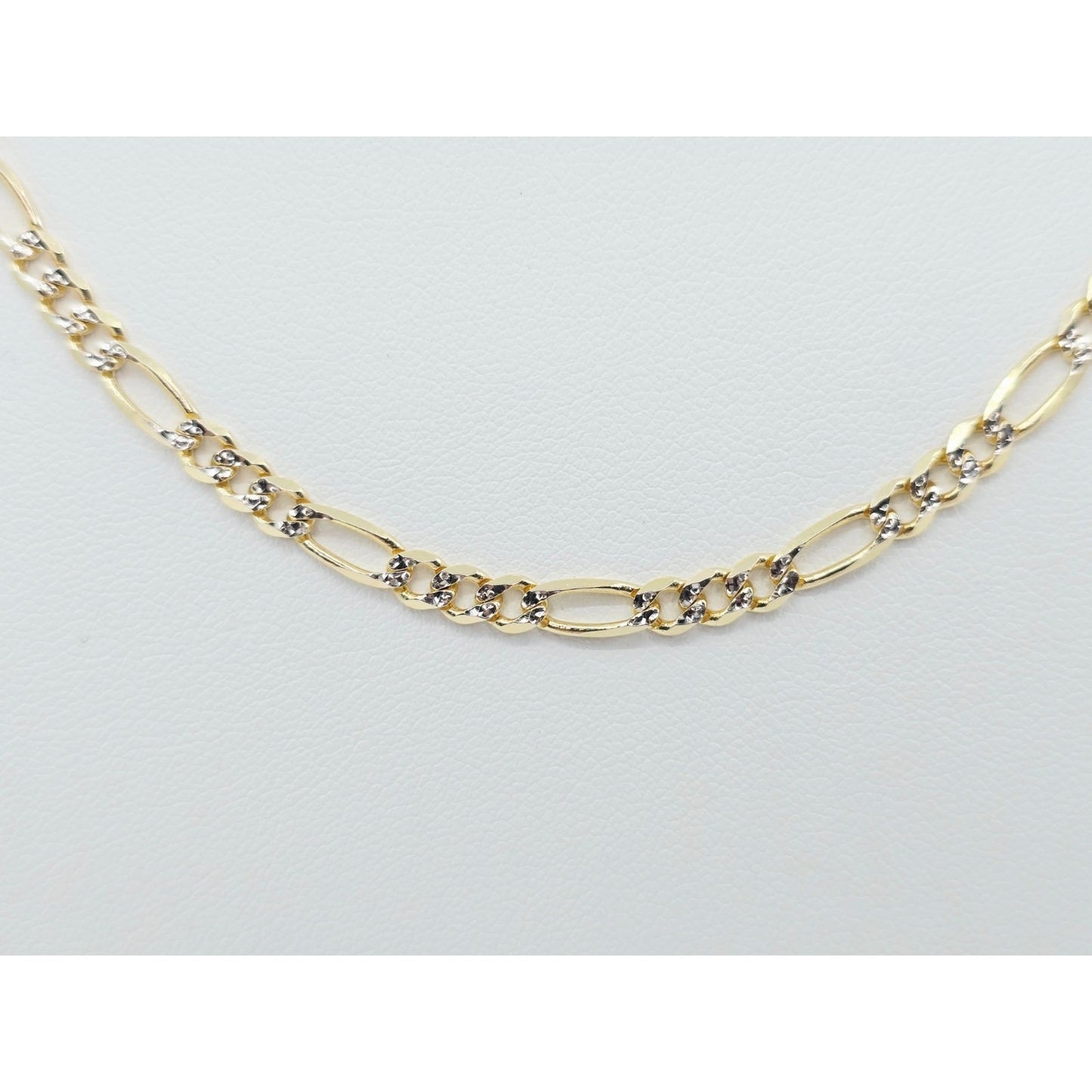14K Two Tone Gold Diamond Cut Figaro Link Chain Necklace