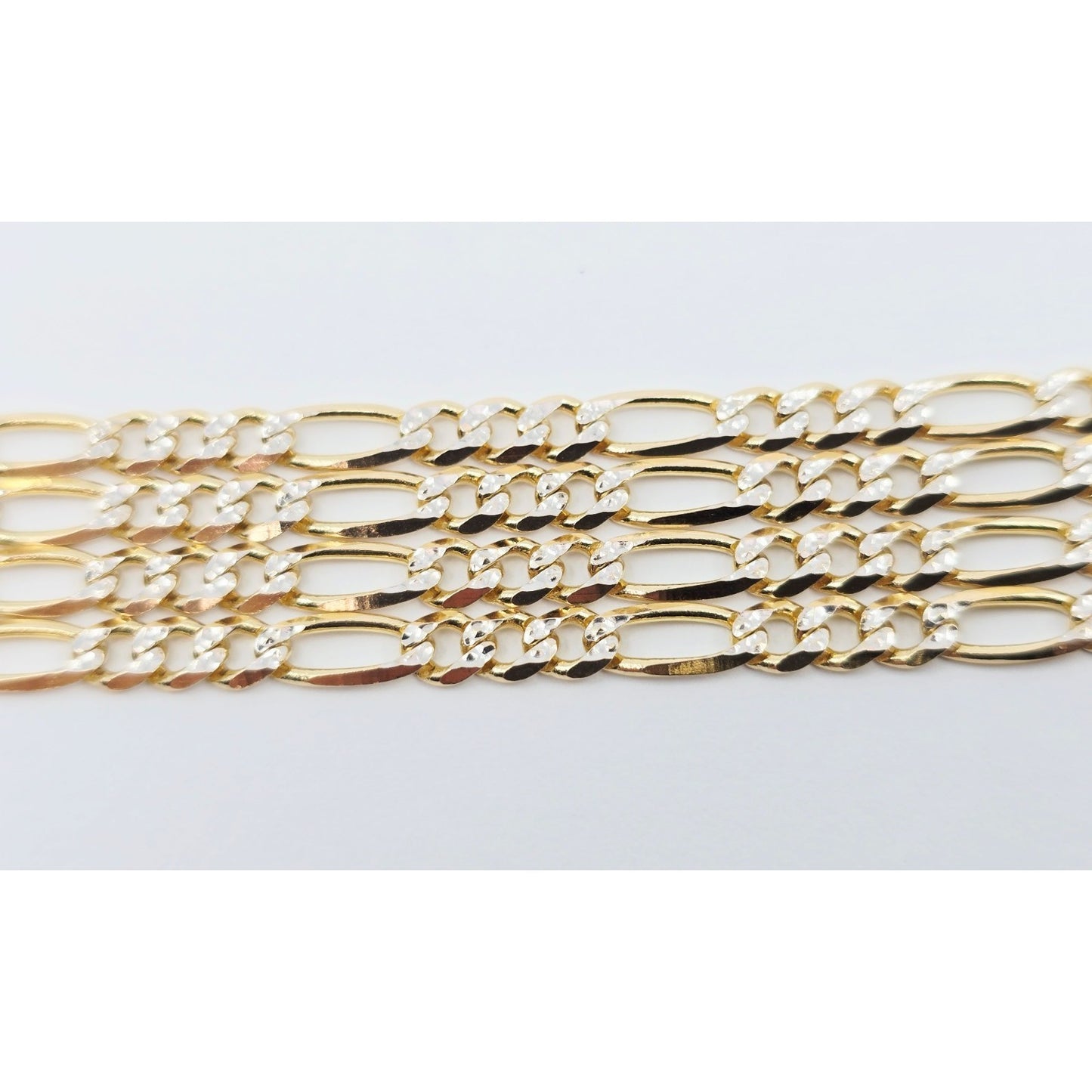 14K Two Tone Gold Diamond Cut Figaro Link Chain Necklace