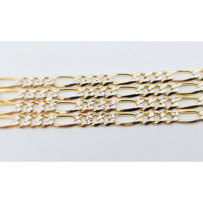 14K Two Tone Gold Diamond Cut Figaro Link Chain Necklace