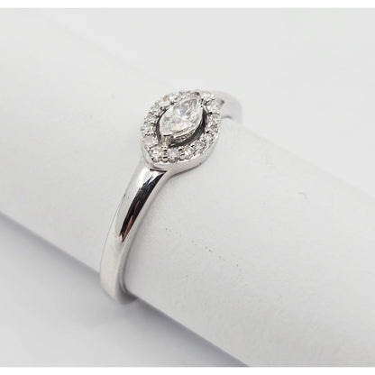 10K White Gold Round & Marquise Cut Diamond Ring