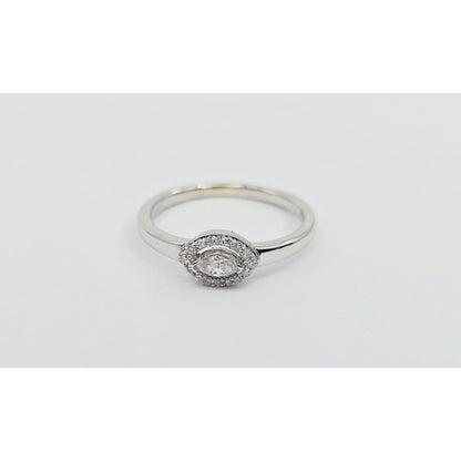 10K White Gold Round & Marquise Cut Diamond Ring