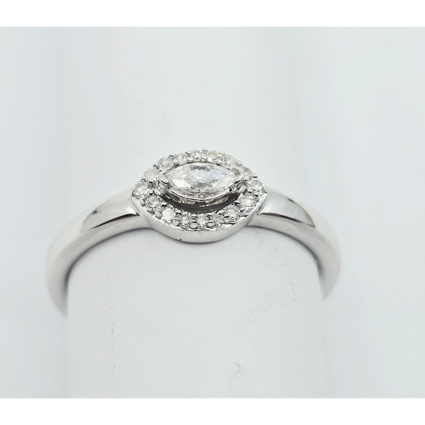 10K White Gold Round & Marquise Cut Diamond Ring