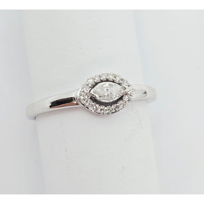 10K White Gold Round & Marquise Cut Diamond Ring